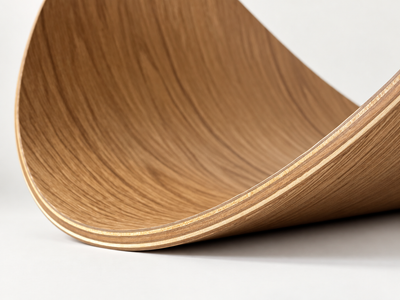 Close-up of Mission firewood holder with a visible wood grain pattern and layered edge construction, photographed on a clean white background.
