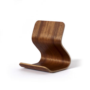 Front 3/4 view of a mahogany Ray Tablet Stand 